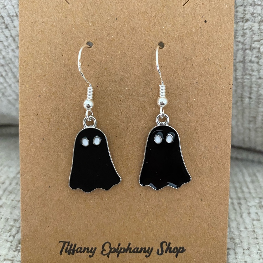 1 Pair Silver Ghost Earrings in Pink, Black, OR White NWT - Picture 6 of 10